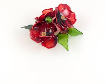 BROOCH. Poppy brooch. Flower brooch. Red poppy brooch. Red flower brooch