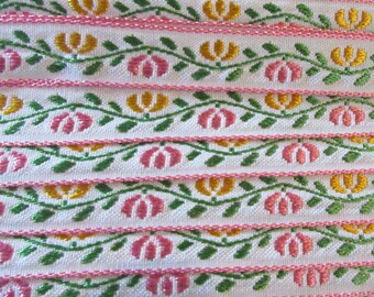3 Yards Floral Jacquard Trim 1/2 Inch Wide Pink White Yellow and Green VT 168