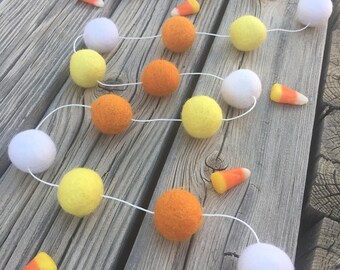 Halloween Candy Corn Felt Ball Garland, Pom Pom Garland, Bunting Banner, Party Decor