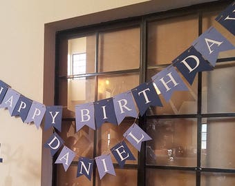Happy Birthday Banner, Blue banner, boys birthday,