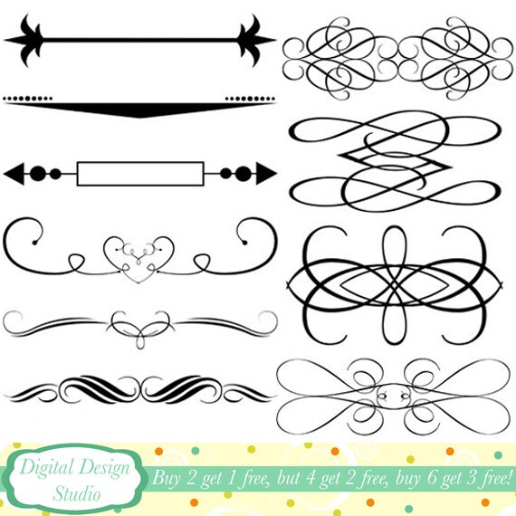 Clip art swirl Flourishes elements and embellishments SET 2.