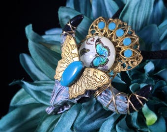 Fly Free - Turquoise Enlightened Longhorn Necklace w/ Swarovski & Vintage Adornments