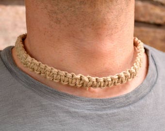 Hemp Necklace Surfer Double Thick Square Knot Braid Choker