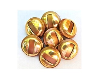 6 Vintage plastic buttons light brown with gold color 20mm