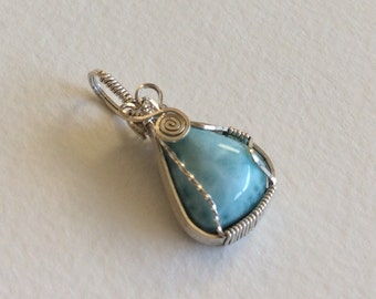 Larimar sterling silver wire wrapped pendant
