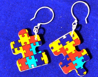 Puzzle Charm Earrings - Autism Awareness Shrinky Dinks-