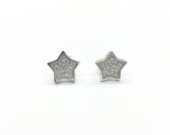 Sterling Silver Star CZ Stud Earrings