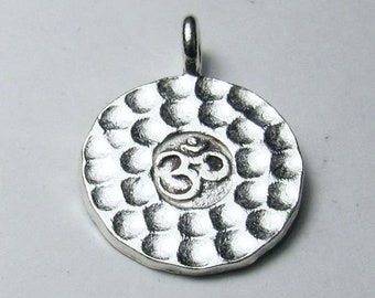 16mm Hammered OM Yoga Pendant Karen Hill Tribe Fine Silver HT-266