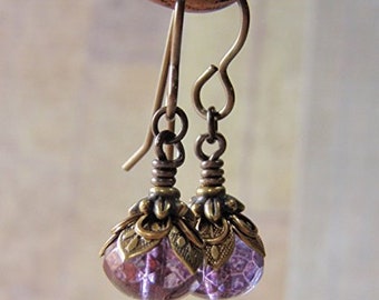 Amethyst Earrings Vintaj Brass Ear Wire Lumi Finish