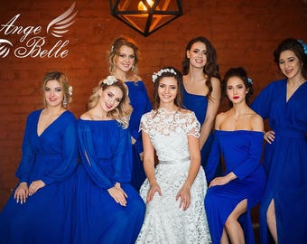 Royal blue dress, long blue cobalt wrap dress, convertible dress, infinity long sleeve dress, blue prom dress, snorkel blue bridesmaid dress
