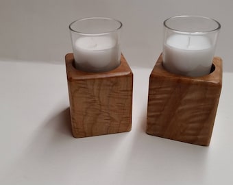 wood candle holders with candles