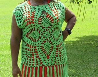 Limelight Green Tunic - Women's Tunic - Teen Crochet Tunic - Crochet Cover-up