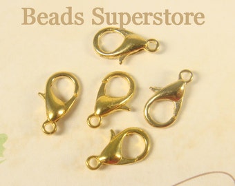 12 mm Gold-Plated Alloy Lobster Claw Clasp - Nickel Free, Lead Free and Cadmium Free - 20 pcs