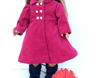 18 Inch Doll Dark Pink Coat, Fuchsia Corduroy Doll Coat, 18 Inch Doll Clothes, Spring or Winter Doll Clothes