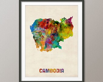 Cambodia Watercolor Map, Art Print (1028)