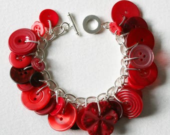 Button Charm Bracelet Cherry Red