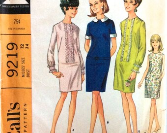 Vintage 1960s Pattern | Misses Dress in 4 Versions | Size 12 Bust 34" | McCall's 9219