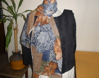 Scarf Vintage 1960's Nylon Blue Brown Orange Green Long Narrow Summer Neck Head Shoulder Accessory