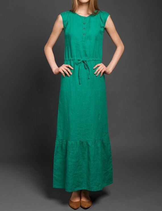 Linen women dress Green linen dress Emerald Linen dress