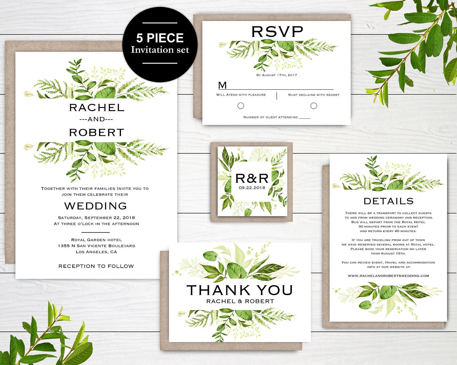 Greenery Wedding Invitation template Wedding Invitation set