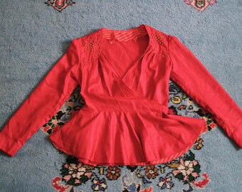 Vintage 1940s Wrap Top - Embellished Peplum Top - Studded Blouse