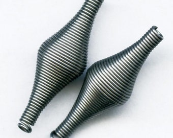 Vintage coiled steel bead. 32x10mm pkg of 4. b18-0261(e)