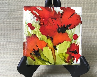 RedPoppies - Ceramic Tile Alcohol Inks