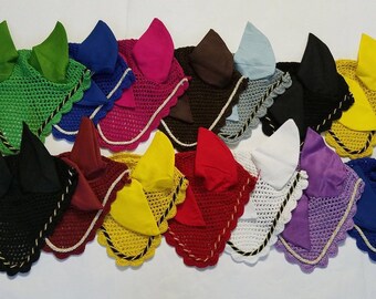 New Horse Fly Bonnet with Ear Fly veil /Mask/Hood Net Breathable Cotton Full/Cob/Pony