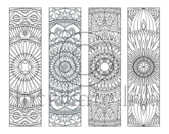 4 mandala colouring bookmarks set 1 instant download