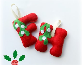 Letter baubles in your choice of design, personalised Christmas decoration, felt bauble, felt Christmas decoration