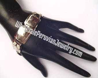 Nazca Lines Alpaca Silver Bracelet Peruvian Jewelry - Handmade in Peru