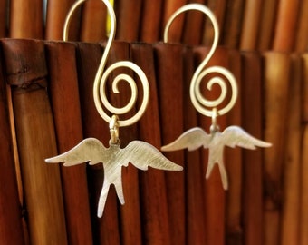 Brass swallow earrings