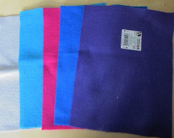 5 Pieces of 9"x12" (22.9cm x 30.5cm) Kunin Felt. Mixed Colours. Rainbow Classic Felt.