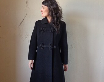 black dress coat/ sequin toggle buttons/ vintage 50s// sm.med