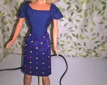 Blue and dotted dress for 11 1/2 inch doll