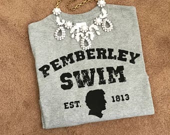 Made to order Womens Pemberley Swim Pride and Prejudice Jane Austen t shirt sizes S to XL