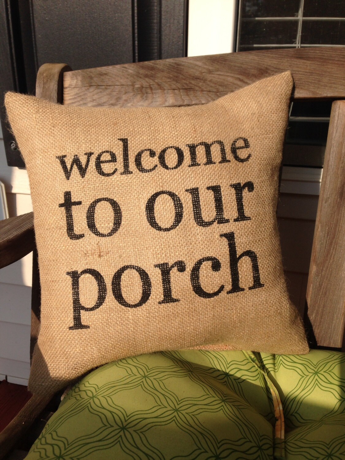 Burlap Pillow Front Porch Pillow