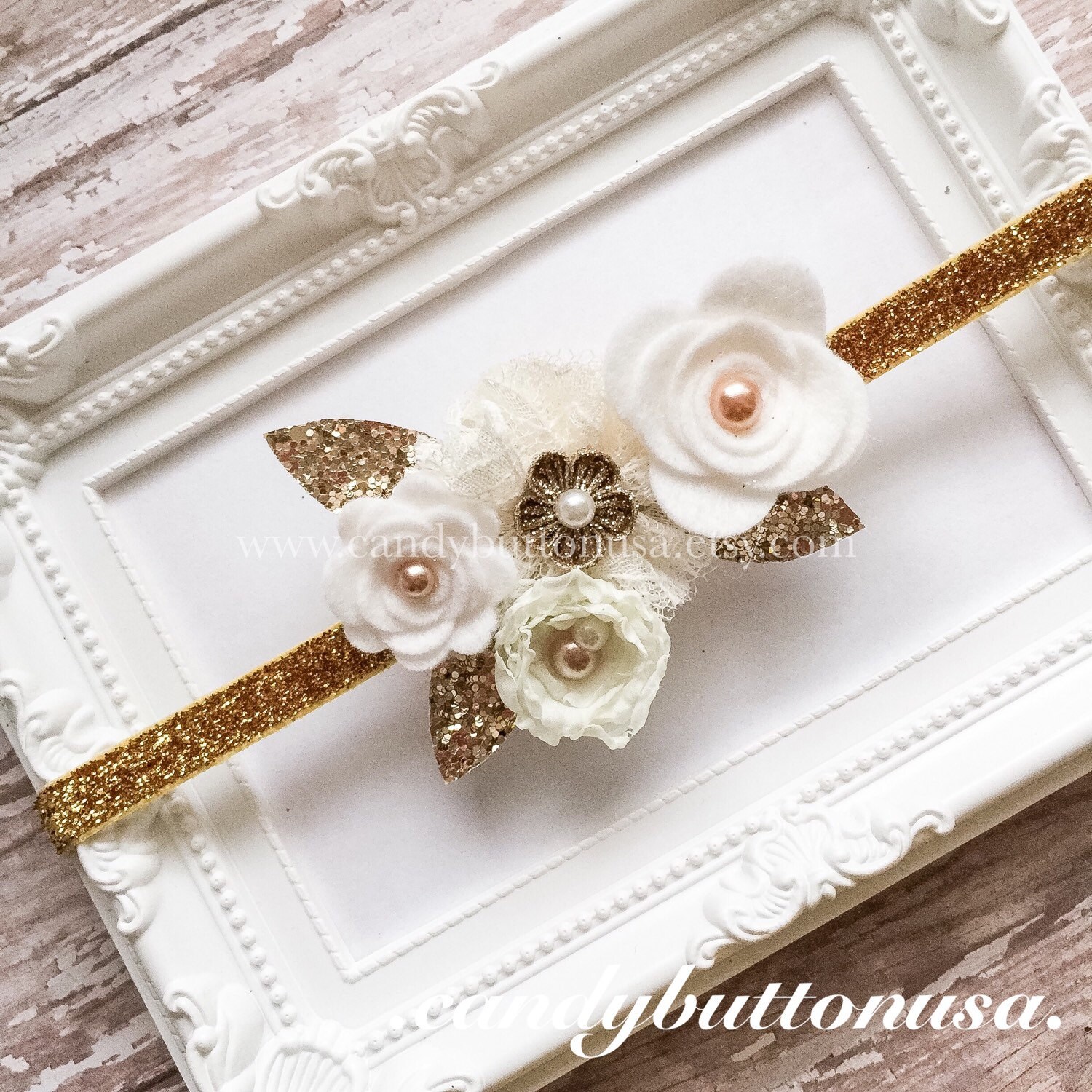 Ivory Gold Headband Gold Baby Headband Christening Headband
