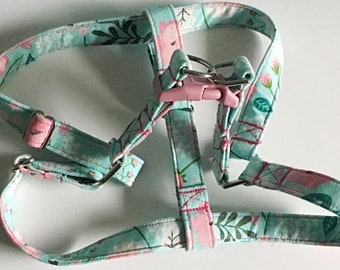 Pink and Aqua Floral Step In Dog Harness