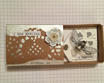 Defunkmail box.....Matchbox small art assemblage gift box cute quirky creative original unusual personalised collage bee defunkyard