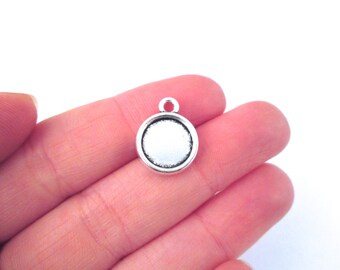 10 10mm Double Sided Round Pendant Settings, Silver Plated, B90