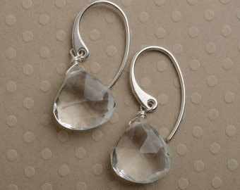 Crystal Quartz Earrings, April Birthstone Earrings, Sterling Silver Gemstone Earrings, Healing Gemstone Jewelry
