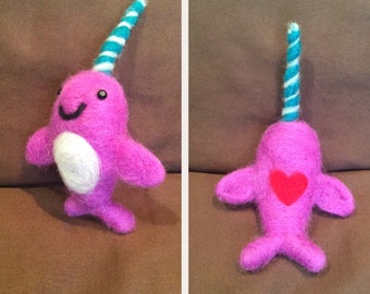 Needle Felt Narwhal - Kawaii - Whale - Felt Animals - Nautical - Felt Fish - Ocean - Narwhal Ring holder - Unicorn Plush - Narwhal Plush