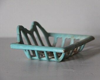 French Enamel Soap Dish Sea Foam in Colour Cast Iron