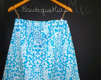 Sample SALE - Will fit Size S/M - Ready to MAIL - A-line SKIRT - Blue and White Damask - by Boutique Mia