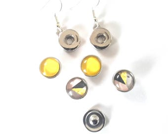 Snap button earrings 12mm and the 2 pairs of abstract and yellow snaps