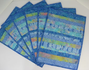 Quilted Placemats, Blue Placemats, Handmade Placemats