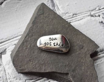 Pocket Pebble Pewter- You Got This Inspirational Stone - Pewter Ball Marker Plant Gift -Worry Stone Token Keepsake- Office Desk Decor Gift