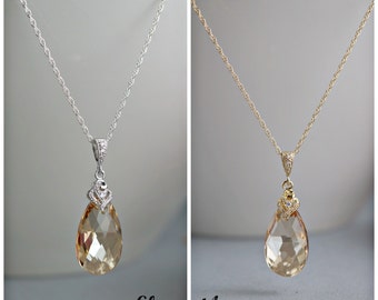 Collier pendentif en or, collier de mariée cristal goutte, chaîne en argent massif plaqué or, jeune mariée de mariage automne, m bijoux simples, Golden shadow