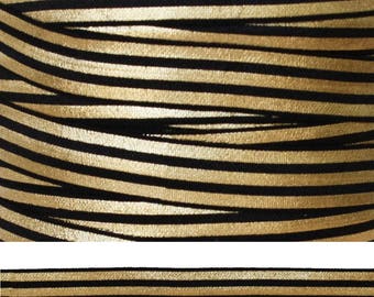 BLACK STRIPE Fold Over Elastic - FOE - 5 Yards - Metallic Fold Over Elastic - 5/8 Elastic - Gold Ribbon - Black Elastic